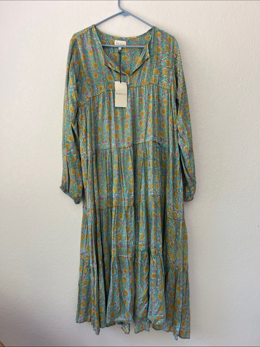 MAELU Green Floral Tiered Maxi Dress